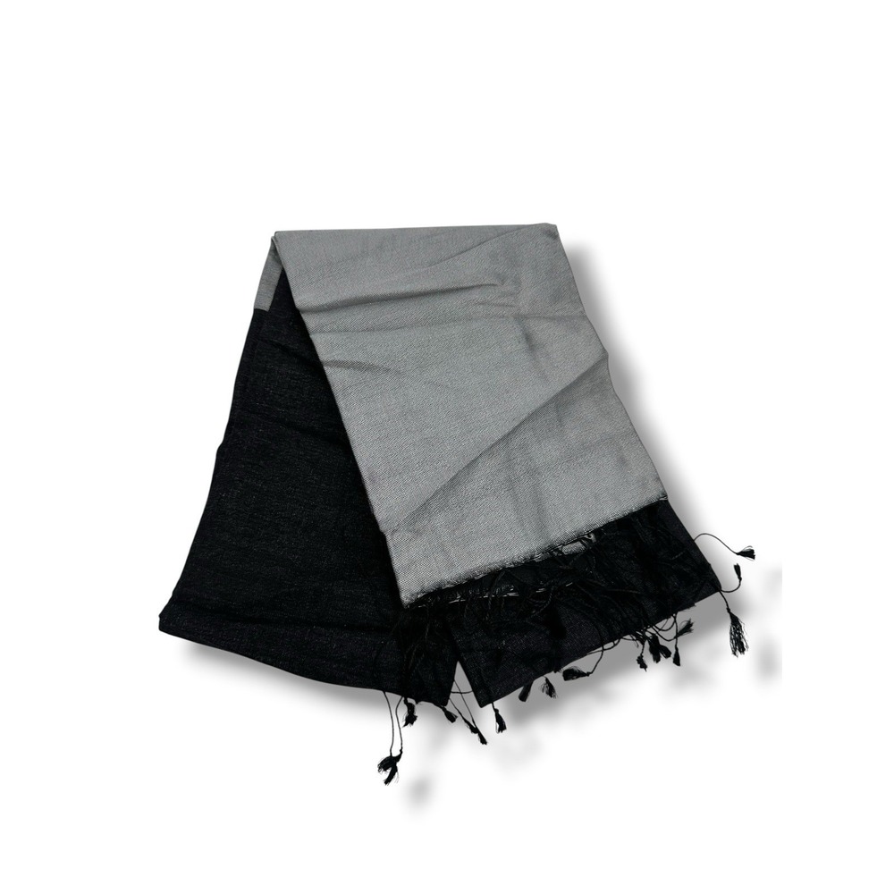 Ipekevi Silk Wool Scarf Shawl Wrap Gray Black Fringe Dark Academia Lightweight